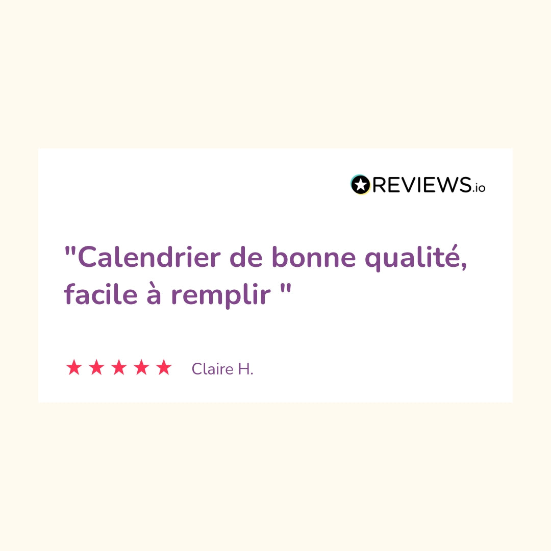 Appreciation: "Calendrier de bonne qualité, facile à remplir"