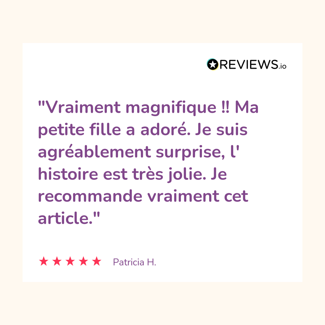 Appreciacion: Vraiment magnifique !! Ma petite fille a adoré. Je suis agréablement surprise, l' histoire est très jolie. Je recommande vraiment cet article.